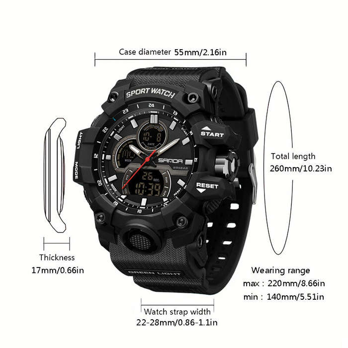 White - SANDA Men's Dual Display Waterproof Digital Watches Outdoor Sports Wristwatches Movement wit