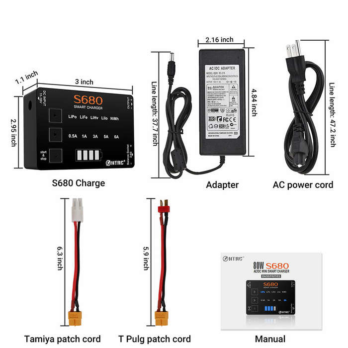 UK Plug - HTRC S680 80W 6A AC to DC Mini RC LiPo Charger For 1-6s Lipo/LiFe/LiHv/Lilon/1-15S Nimh Ba