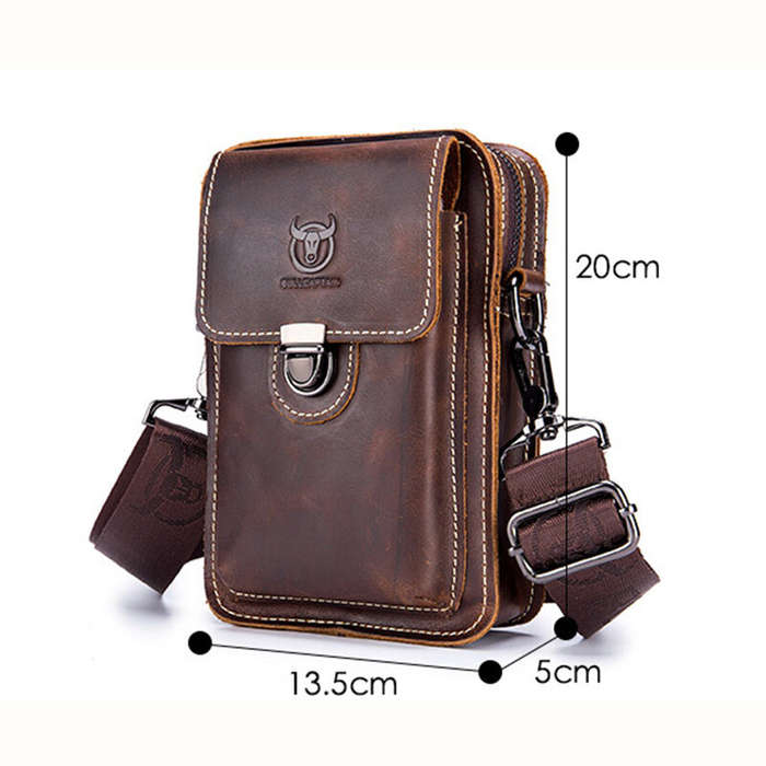 Coffee - BULLCAPTAIN Men Casual Waist Bag Belt Purse Genuine Leather Multifunctional Shoulder Messba