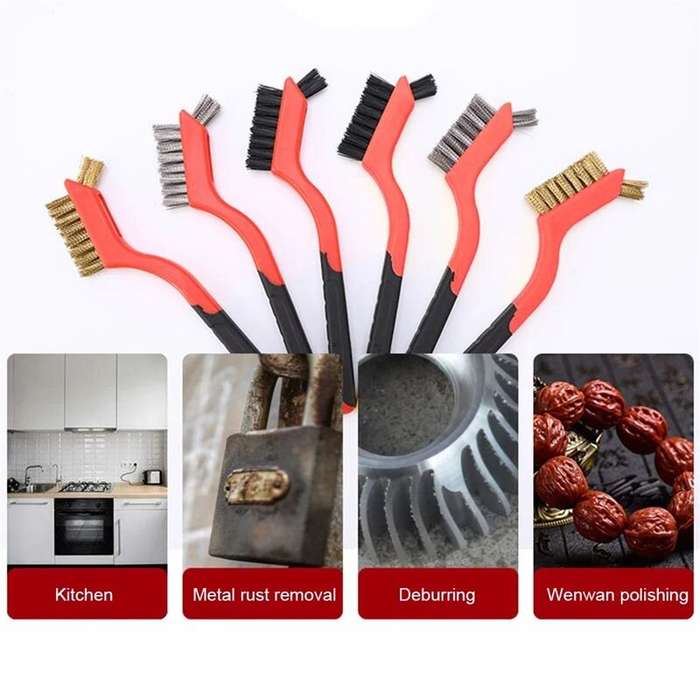 6pcs - 6pcs Wire Brush Set with Nylon Brass Steel Bristles for Metal Cleaning and Polishing Ideal fo