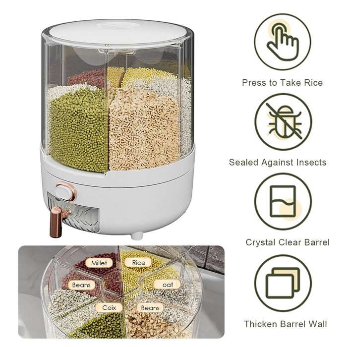Large - Household Rice Dispenser 360 Degree Rotating Transparent Dry Food Dispenser Sealed Food Hold