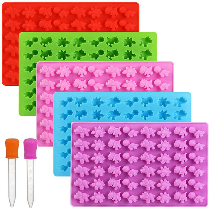 Purple - 48 Holes Silicone Dinosaur Mold Non Stick Easy Release Candy Chocolate Gummy Baking Molds
