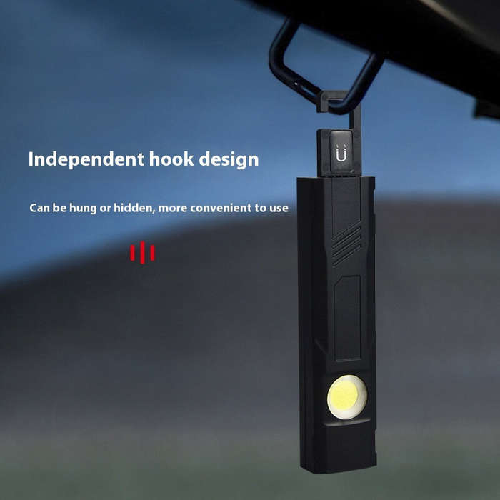 Black - 400Lumens COB Flashlights Magnetic Hook Dual Light Torch 4 Lighting Modes USB C Recharge Car