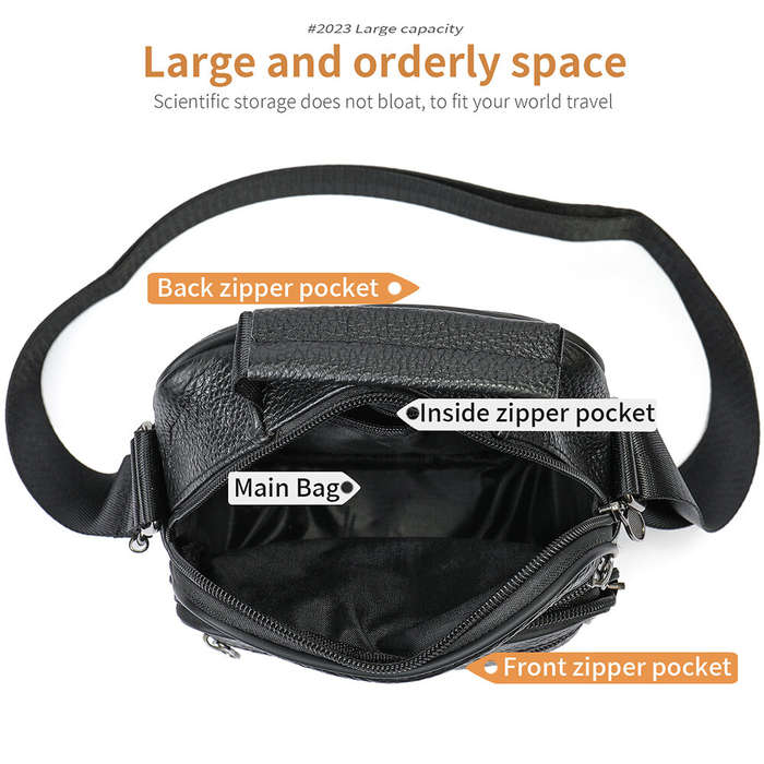 Coffee - Ekphero Men Genuine Leather Messenger Bag with Zipper Large Capacity Small Shoulder Bag Ret