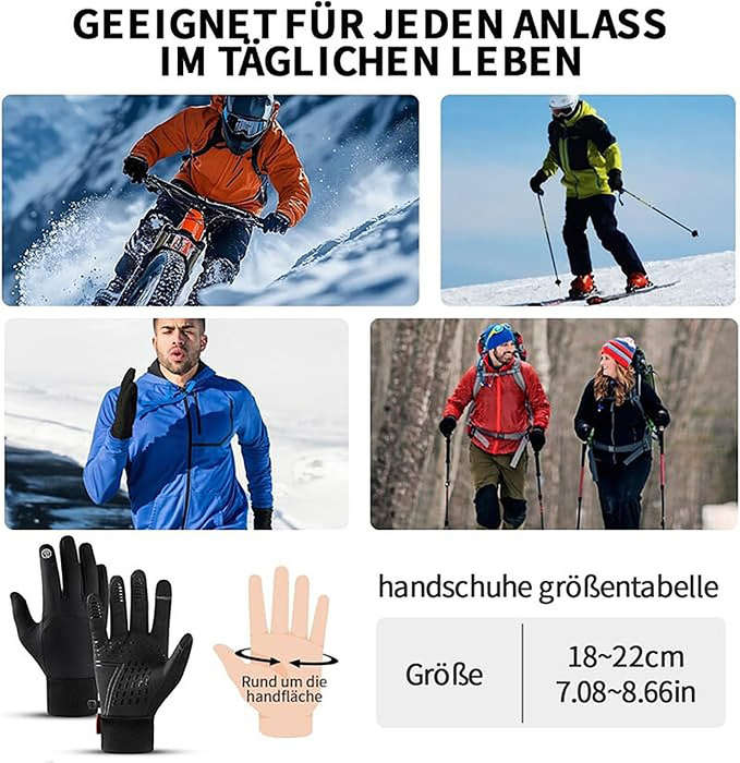 XL - Xanes Winter Warm Bike Gloves Men Women Anti Slip Touch Screen Gloves Cold Weather Gloves Windp