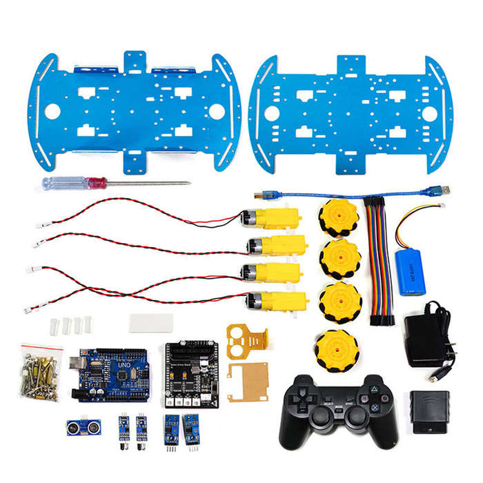 DIY Kit - 4WD Chassis DIY Intelligent Car Kit Mecanum Wheels Remote Control Ultrasonic Obstacle Avoi
