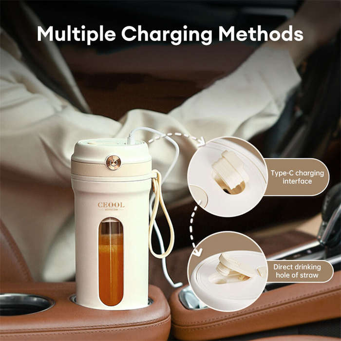White - Portable Juicer Blender 350ml With 10 Blades Electric Fruit Juicer USB Charging Lemon Orange