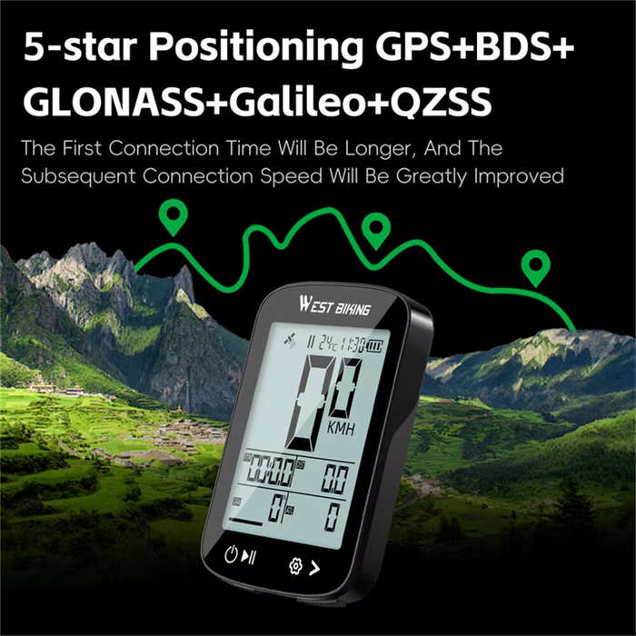 Black - WEST BIKING XQ2 2.4'' GPS Wireless Bike Computer Auto Backlight IPX7 Waterproof Type-C Charg