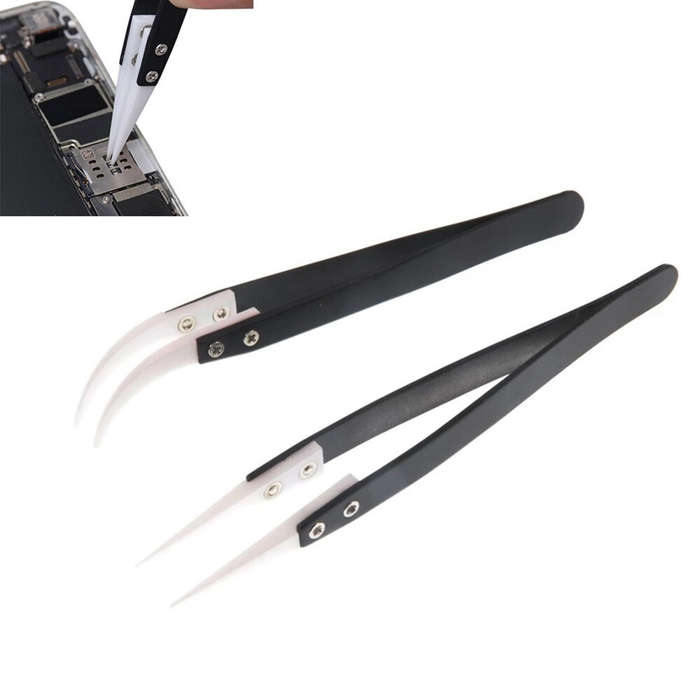 Curve - Ceramic Reverse Tweezers Non Conductive Anti-Static Heat Resistant Tweezers Big Curved/Strai