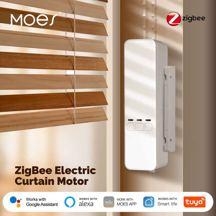 White - MOES Tuya Zigbe Chain Roller Blinds Smart Electric Curtain Shade Drive Motor Lithium Battery