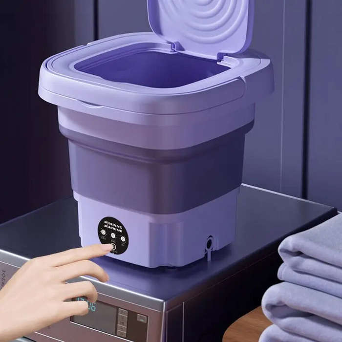 Purple - Portable Folding Mini Washing Machine 10W with Spin-Dry 8L Capacity Compact Design for Smal