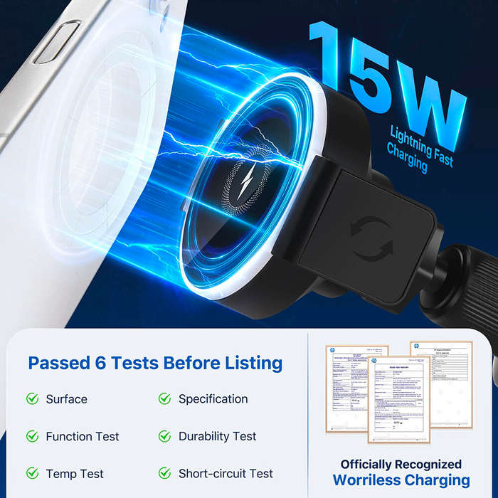 Black - 15W Wireless Car Air Outlet Fast Charging Charger Car Phone Mount Charger for iOS devices 8