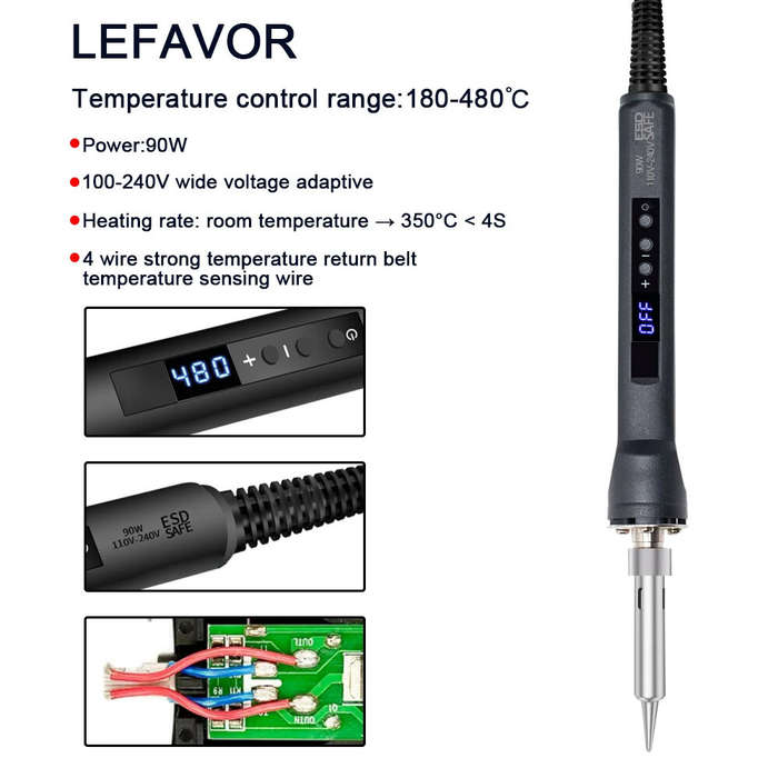 #A - 90W Digital Soldering Iron Adjustable Temperature Welding Tool Set Fast Heating Real-Time Displ