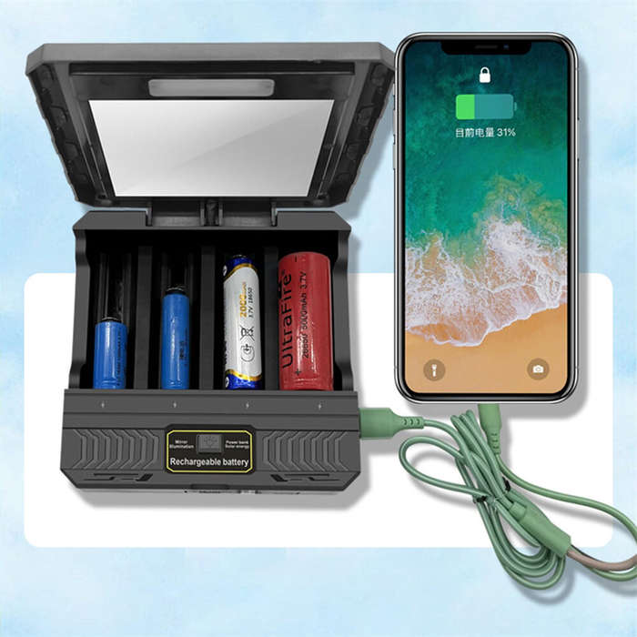 Black - Portable Power Bank MS-TYN84 Solar Smart Charger Type-C 4 Slot Case Battery Charging Case Mu