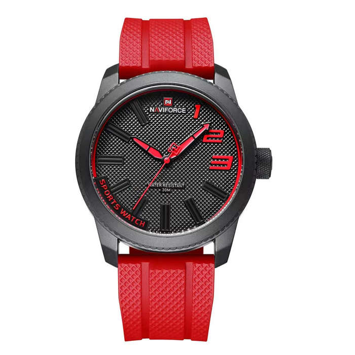 Red - NAVIFORCE Men Sport Watch TPU Strap Simple Dial Quartz Wristwatch Waterproof Watch