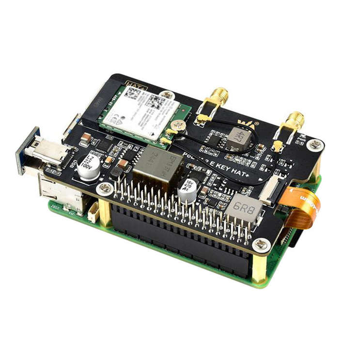 Black - Raspberry Pi 5 PCIe to M.2 E Key Adapter Board with PoE Support 25W 5V 12V Output WiFi 7 6 A