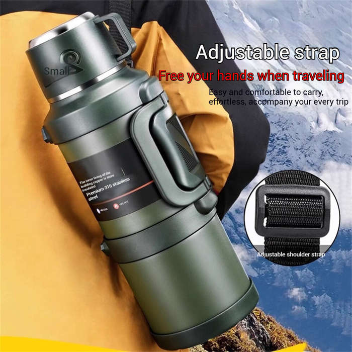 Green - 2.5L Vacuum Thermos Water Bottle 316 Stainless Steel Large Capacity Keep Warm Outdoor Travel