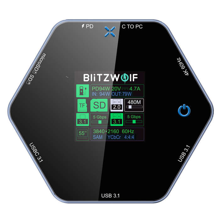 8 in 1 - BlitzWolf BW-TH16 8 in 1 USB Hub LCD Smart Display Type-c Docking Station with USB3.1 Type-