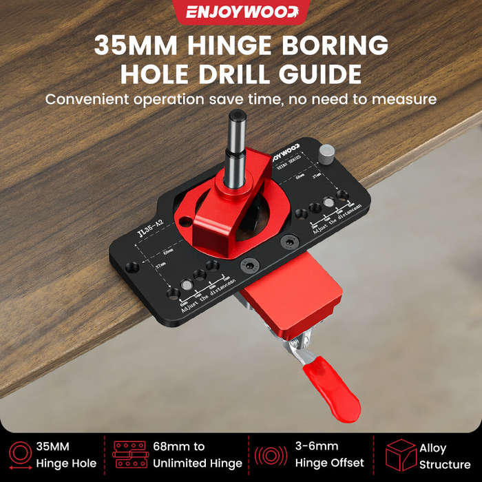 #B - ENJOYWOOD Aluminum Alloy 35MM Hinge Boring Hole Drill Guide Hinge Jig with Clamp For Woodworkin