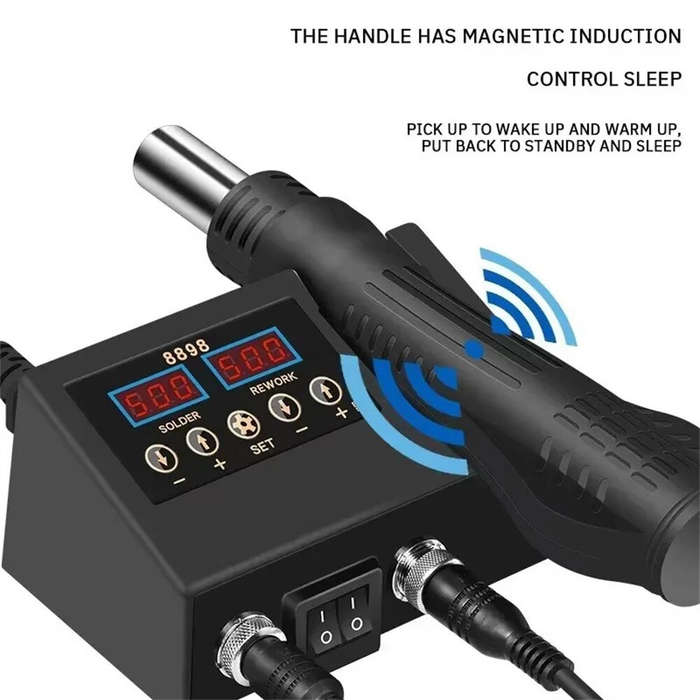 US Plug - 2 in 1 SMD Soldering Station Hot Air Gun 100-700W Dual LCD Display 100C-480C Adjustable Te