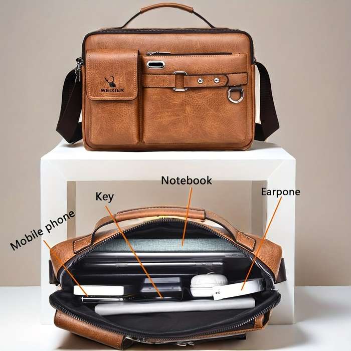 Black - WEIXIER Men's PU Material Crossbody Bag Men's Business Briefcase Bag Portable Single Shoulde
