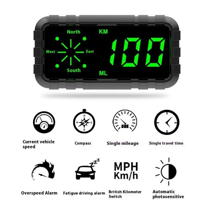 #1 - Car Head Up Display Speedometer Odometer Compass HUD GPS Digital Display Large Font Universal S
