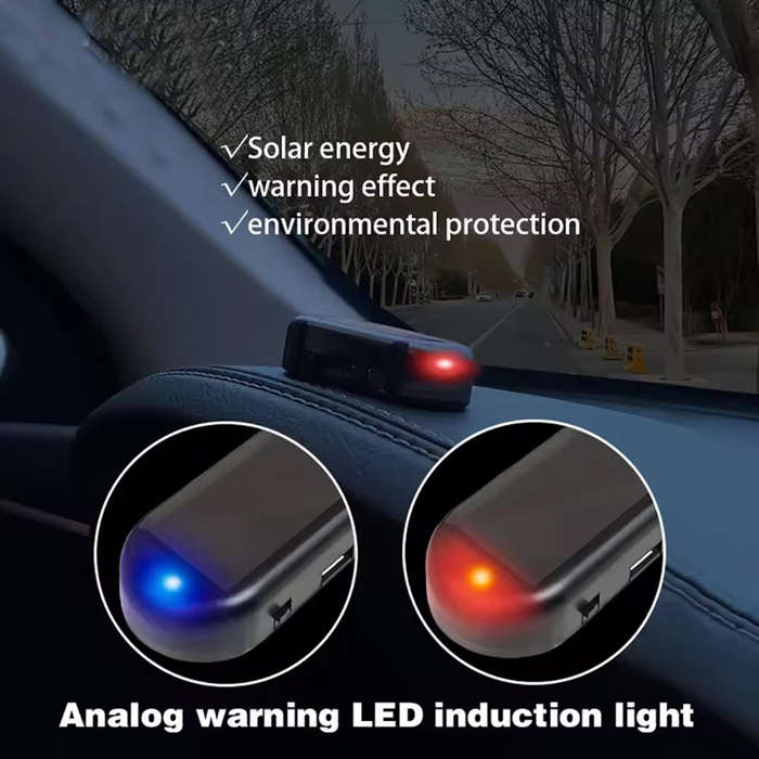Blue - Solar Car Strobe Signal System Security Light Car Siren with Flashing LED Light Simulated Ant