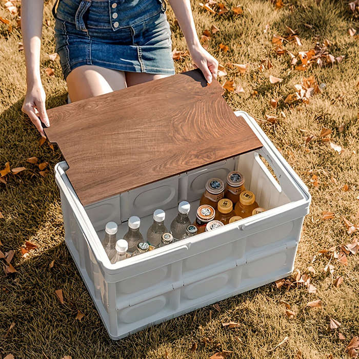 #01 - 30L Outtdoor Folding Box Storage Box Camping Storage Box Car Trunk Storage Box Wooden Cover Fo