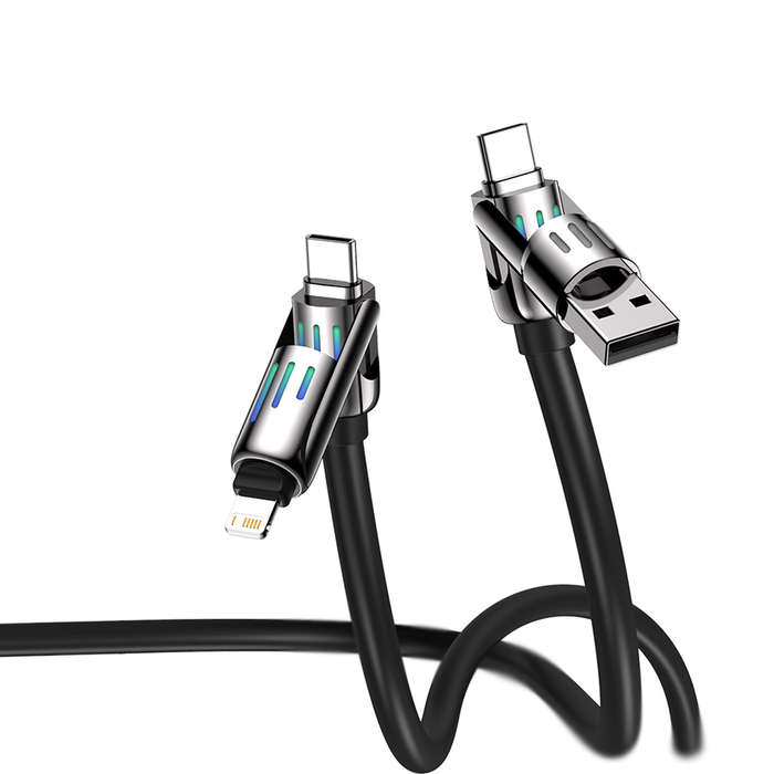 Grey - BlitzWolf BW-HDC6 4-in-1 USB Cable 1.2M RGB Breathing Light PD 240W Fast Charging Cable Zinc