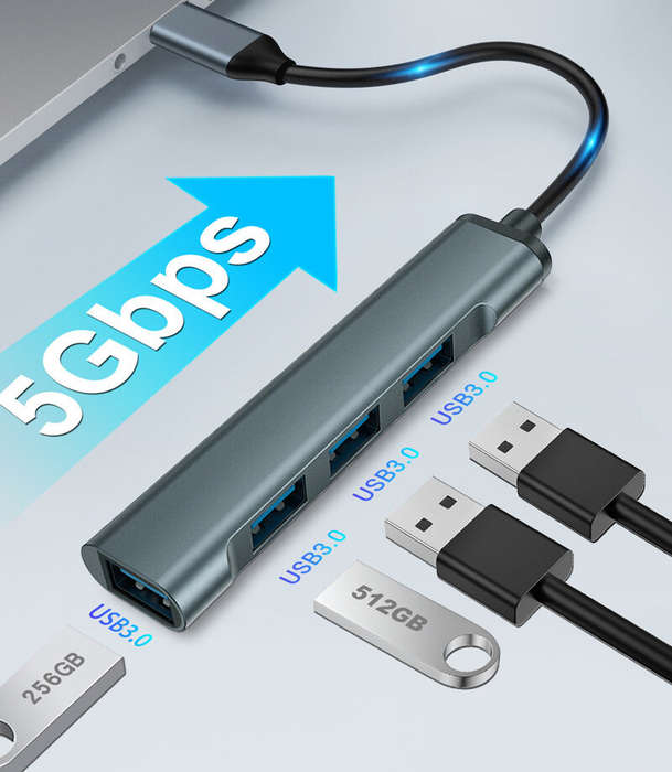 Silver - Bakeey 4-in-1 Type-C Docking Station USB Adapter with USB3.0*4 for PC Laptop Matebook HUAWE