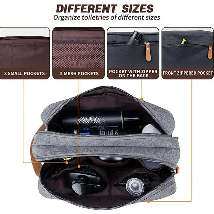 Black - Men's Portable Travel Toiletry Bag Large Capacity Double Layered Storage Cosmetic Organizer