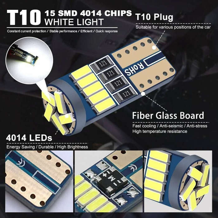 Ice Blue - 10pcs Car LED T10 4014 15SMD LED Reading License Plate Trunk Lights T10 Car Signal Lamp 5