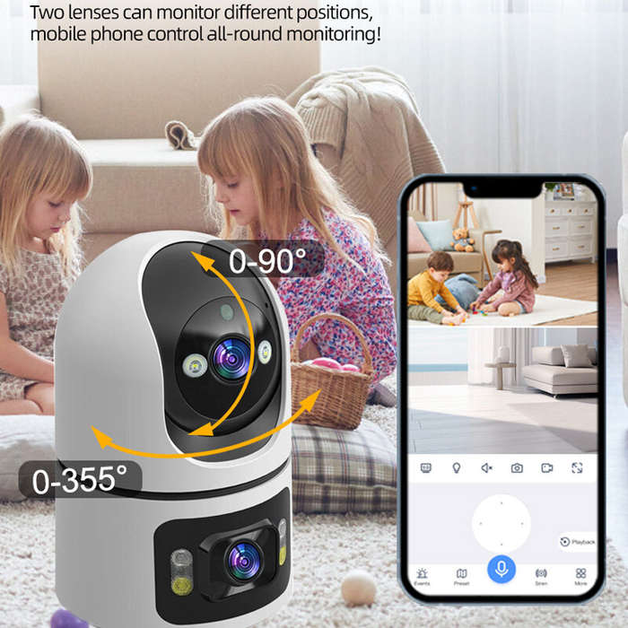 EU Plug - 4MP 5G Dual Band Dual Lens WIFI Wireless Security Camera PTZ Panoramic View Color Night Vi