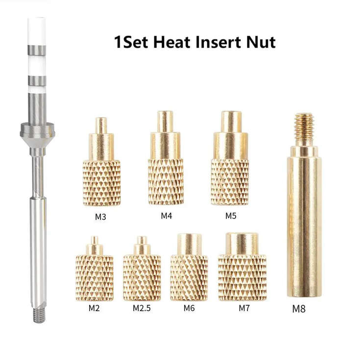 Gold - TS100 Hot Melt Nut Insertion Kit Brass CNC Precision for M2 M3 M4 M5 M6 M8 Compatible with 93