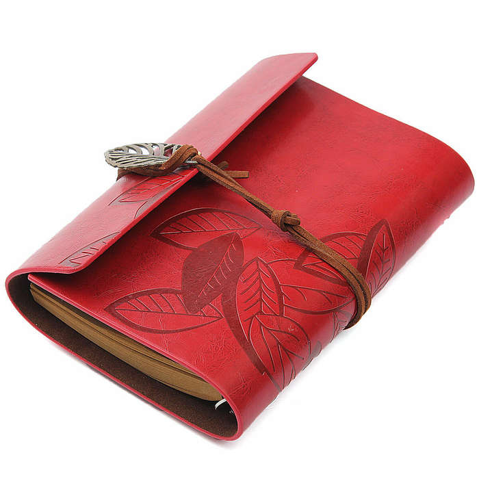 Dark Green - Vintage Leather Leaves Cover Notebook 90 Sheets Journal Book Diary Notepad Stationery S
