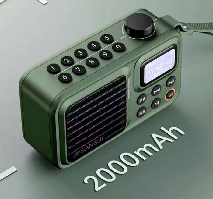 Grey - SANSUI F37 Mini Portable FM Radio Outdoor Bass bluetooth 5.3 Speaker Recorder with LED Displa