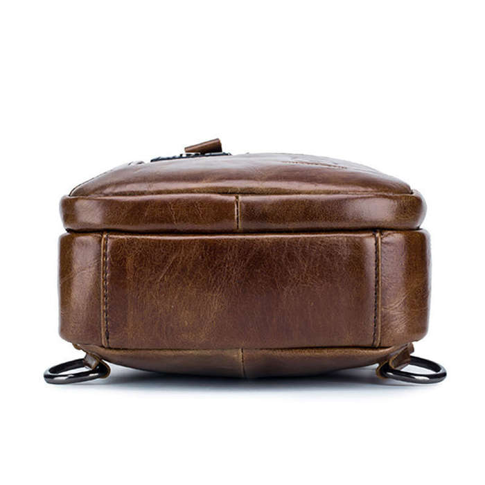 Brown - BULLCAPTAIN Men Genuine Leather Chest Bag Multi-pockets Compartment Fashion Casual Shoulder