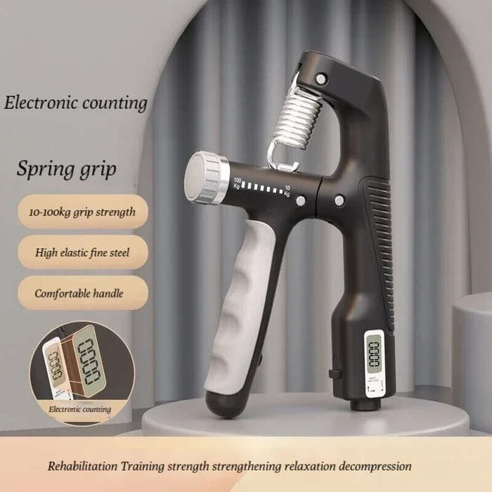 Black - Electronic Counting Handgrip Adjustable 10-100kg Hand Gripper Spring Mechanical Counting Fin