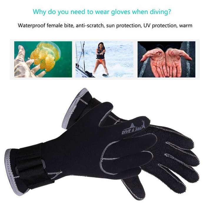 XL - DIVE&SAIL 3mm Black Neoprene Patchwork Diving Gloves Warm Swimming Gloves For Couples Snorkelin