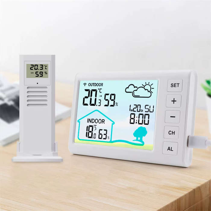 White - TS-FT006 Indoor Digital Thermometer and Hygrometer Mini LCD Wall Wireless Multifunctional Mi