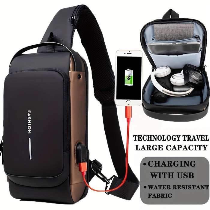 Brown - Men Bag Single Shoulder Bag Multi-function Sports Slanting Chest Backpack Anti-Theft Chest B