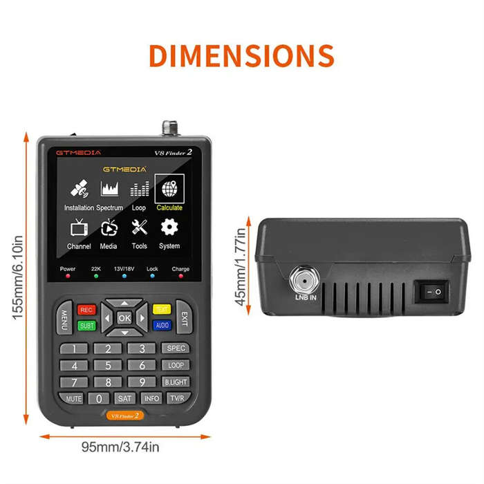 Black - GTMEDIA V8 Finder2 Satellit Finder Signal Meter 4000mAh Battery 3.5" HD LCD Type-C Fast Char