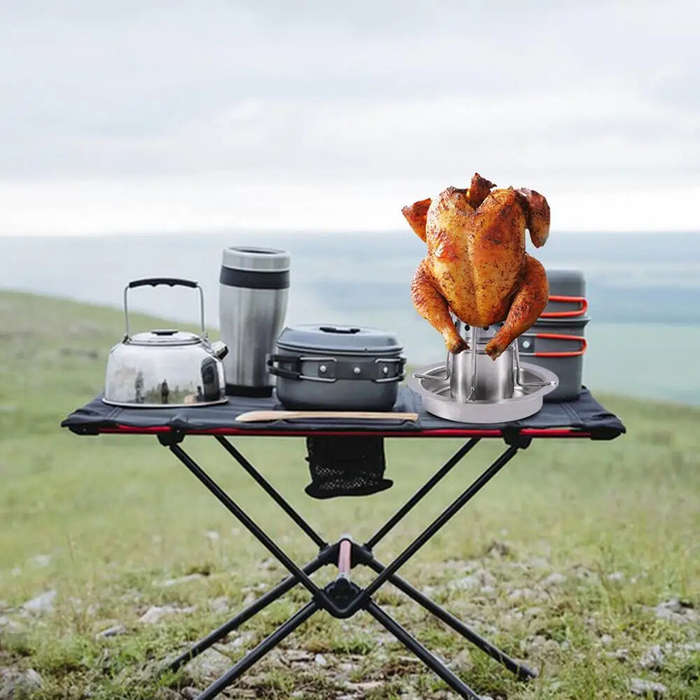 #01 - Stainless Steel Removable Chicken Roasting Rack Plate Grilled Chicken Rack Camping Outdoor Bar