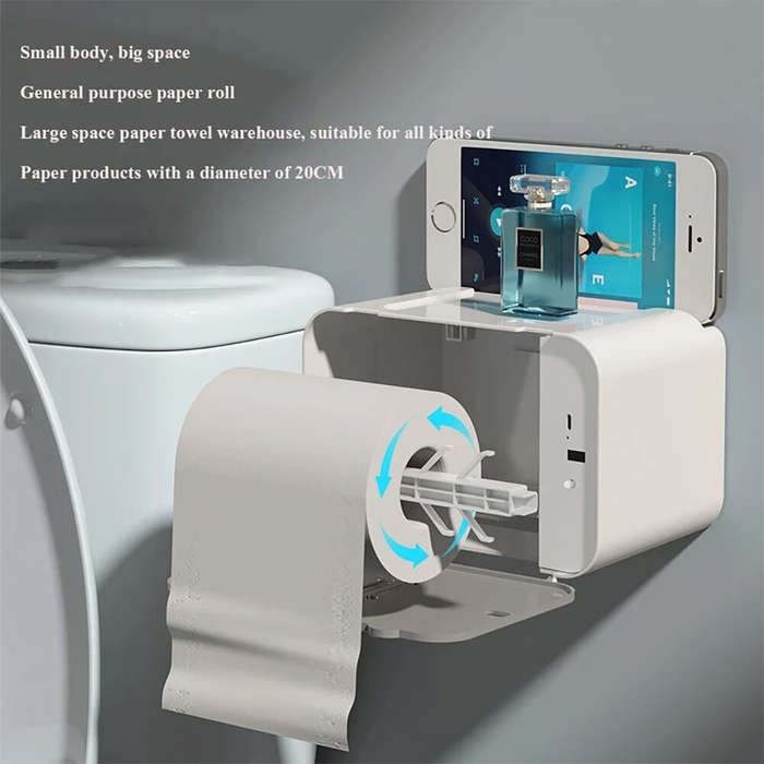 Gray - Smart Wall-Mounted Automatic Paper Dispenser Induction Toilet Paper Holder Shelf Automatic Pa