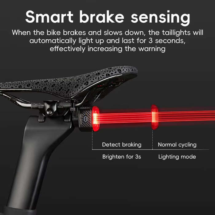 Black - ROCKBROS R2 Smart Brake Sensing Bike Taillight Same Frequency Induction Rear Light 4 Lightin