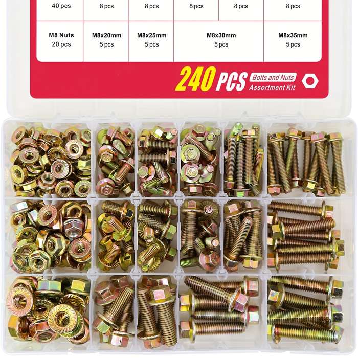 Kit - Grade 8.8 Alloy Steel Hex Screws and Nuts Kit 240pcs Metric M5 M6 M8 Corrosion-Resistant Assor