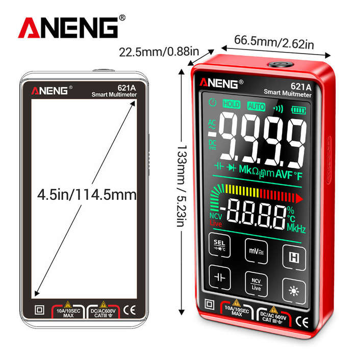 ANENG 621A 9999 Counts Auto Range Full-screen Touch Smart Digital Multimeter Rechargeable DC/AC Volt