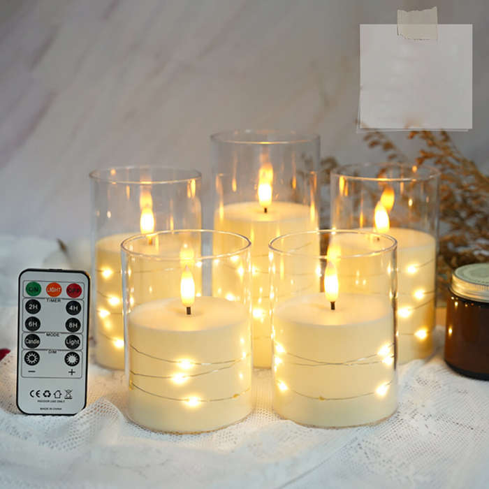 #1 - 5-Piece Set LED Electronic Candle Acrylic High Simulation Glass Cup LED Swing Wax Plastic Coppe