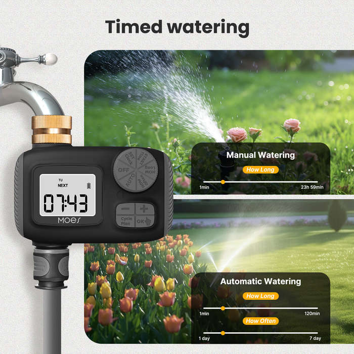NPT - MOES 1-Outlet Water Timer IP55 Waterproof Brass Inlet Rotary Knob Button Control With LCD Disp