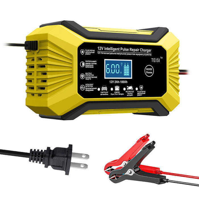 EU Plug - 12V Car Battery Charger Full Automatic Stop Nine-Stage Intelligent Pulse Repair Lead-Acid